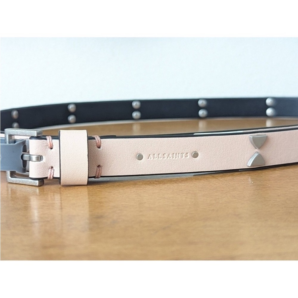 New w/Tags ALLSAINTS light pink leather belt with triangle stud accents size L